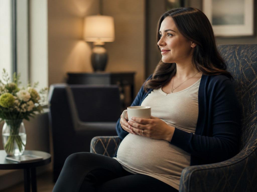 Gestante aguardando com calma a conversa sobre o resultado do ecocardiograma fetal normal ou alterado